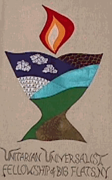 Our Fellowship banner was first displayed at the 1998 General Assembly in Rochester New York. It depicts our interconnectedness with the Finger Lakes region where we live. The banner was created by Jenny Monroe.